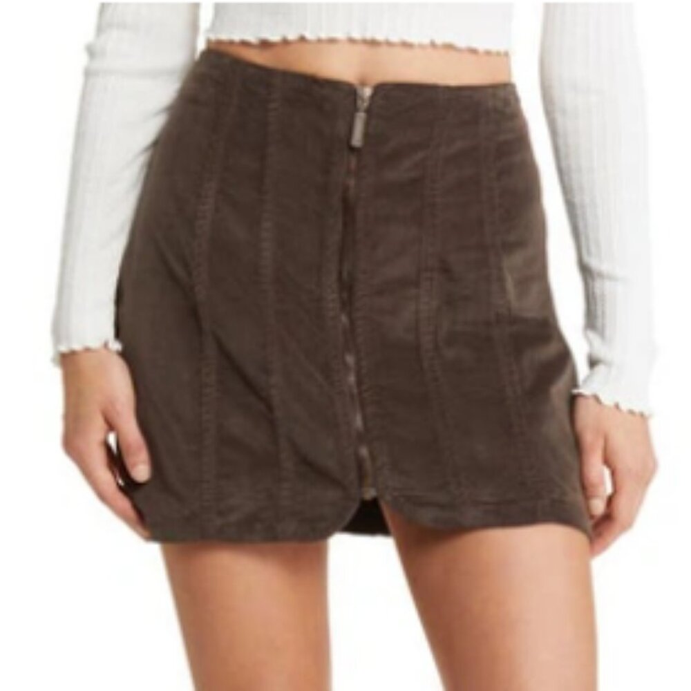 Free People Layla Chocolate Brown Corduroy Zip Front skirt